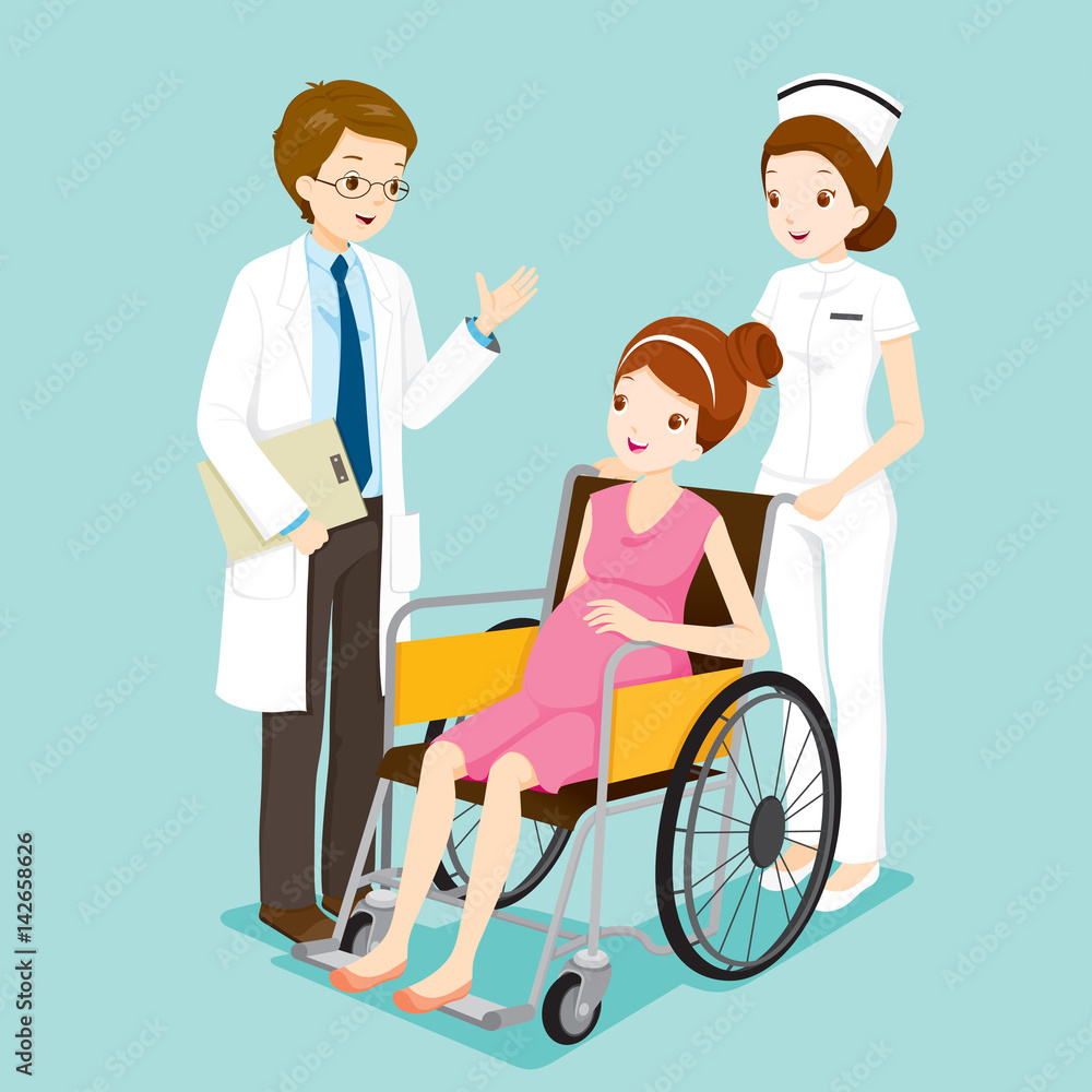 Doctor Talking With Pregnant On Wheelchair And Nurse, Physician, Hospital,  Checkup, Patient, Healthy, Treatment, Personnel Stock Vector | Adobe Stock