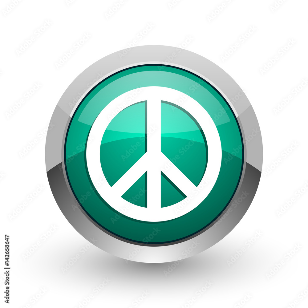 Peace silver metallic chrome web design green round internet icon with shadow on white background.
Peace silver metallic chrome web design green round internet icon with shadow on white background.