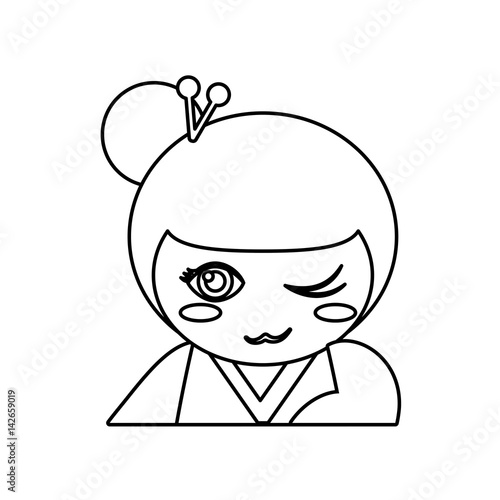 portrait kokeshi doll outline vector illustration eps 10