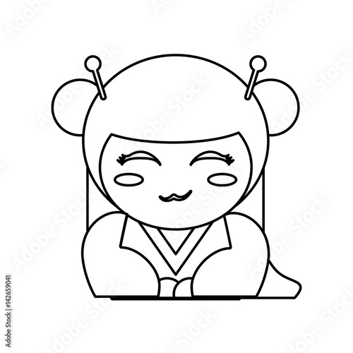 portrait kokeshi doll outline vector illustration eps 10