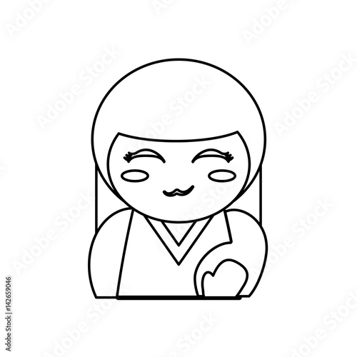 portrait kokeshi doll outline vector illustration eps 10