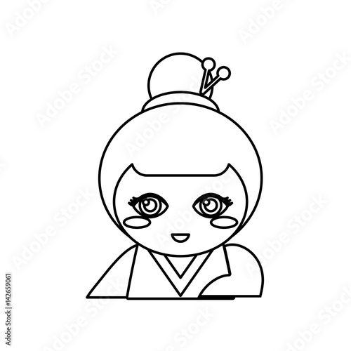 portrait kokeshi doll outline vector illustration eps 10