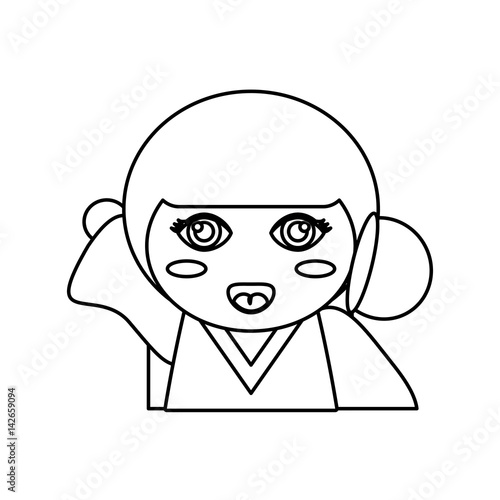 portrait kokeshi doll outline vector illustration eps 10