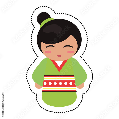 doll japanese kokeshi geisha kimono vector illustration eps 10