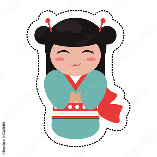 doll japanese kokeshi geisha kimono vector illustration eps 10