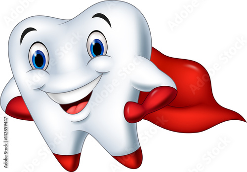 Cartoon superhero tooth posing