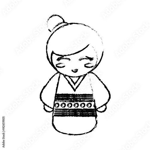 kokeshi doll geisha decorative sketch vector illustration eps 10