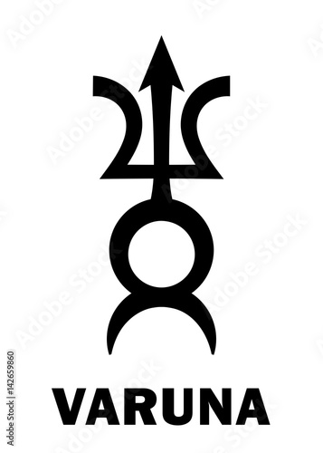 Astrology Alphabet: VARUNA, massive trans-neptunian planetoid. Hieroglyphics character sign (single symbol).