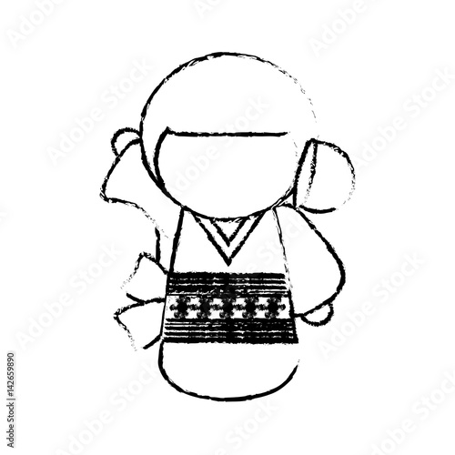 kokeshi doll geisha decorative sketch vector illustration eps 10