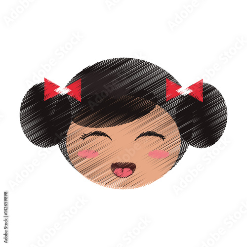 drawing cute face kokeshi vector illustration eps 10