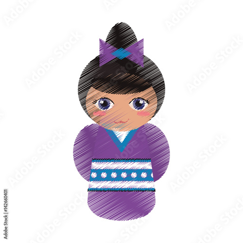 drawing japanese doll geisha folk image vector illustration eps 10