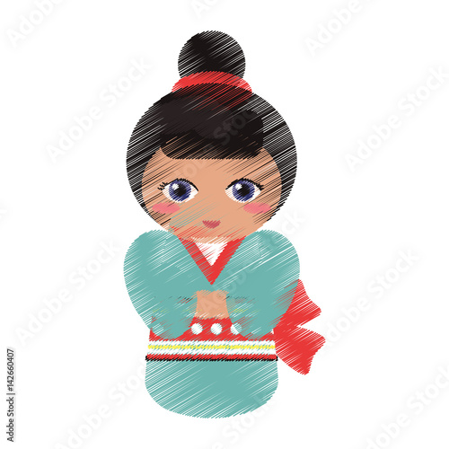 drawing japanese doll geisha folk image vector illustration eps 10