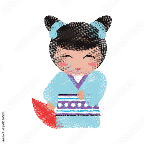 drawing japanese doll geisha folk image vector illustration eps 10