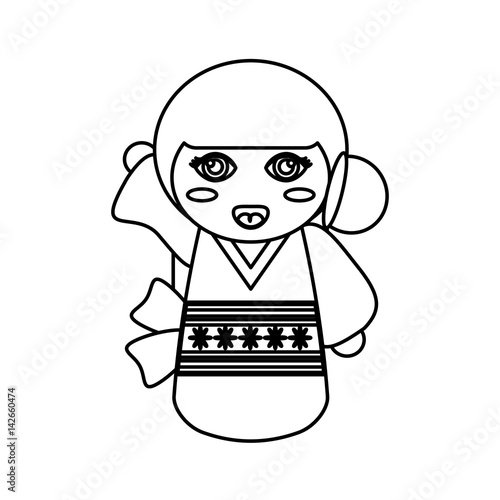 kokeshi doll geisha decorative line vector illustration eps 10