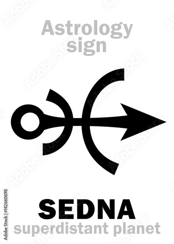 Astrology Alphabet: SEDNA, superdistant external dwarf planet (with elongated elliptical orbit). Hieroglyphics character sign (original single symbol).