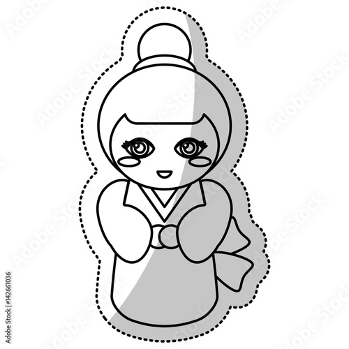 kokeshi doll geisha traditional line vector illustration eps 10