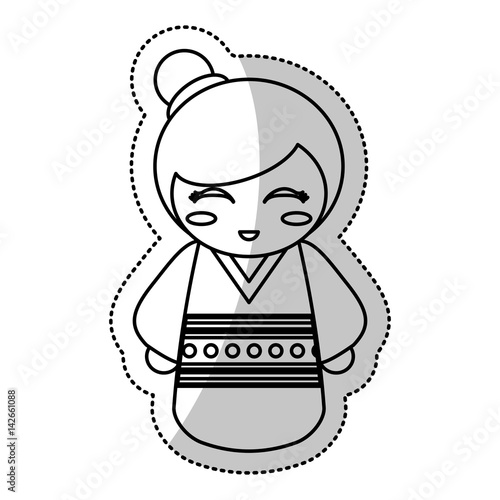 kokeshi doll geisha traditional line vector illustration eps 10