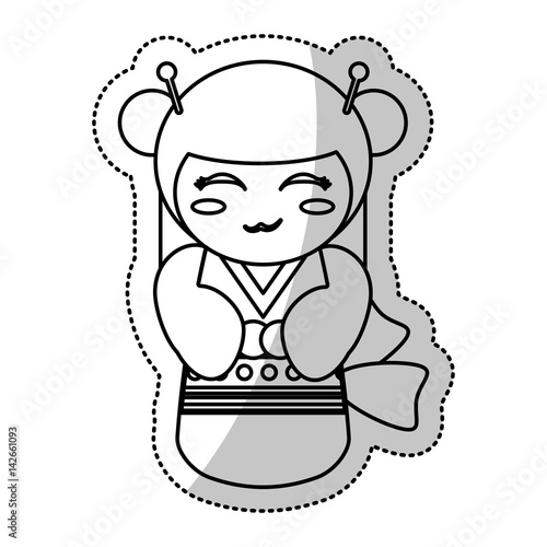kokeshi doll geisha traditional line vector illustration eps 10