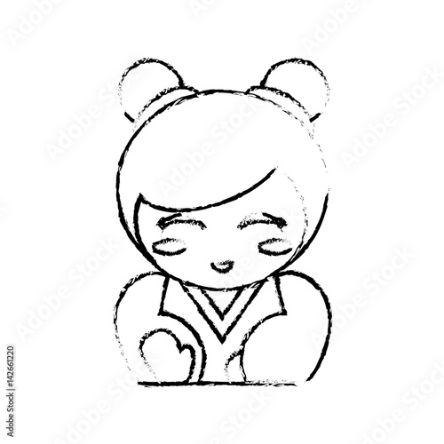 portrait kokeshi doll chinese sketch vector illustration eps 10
