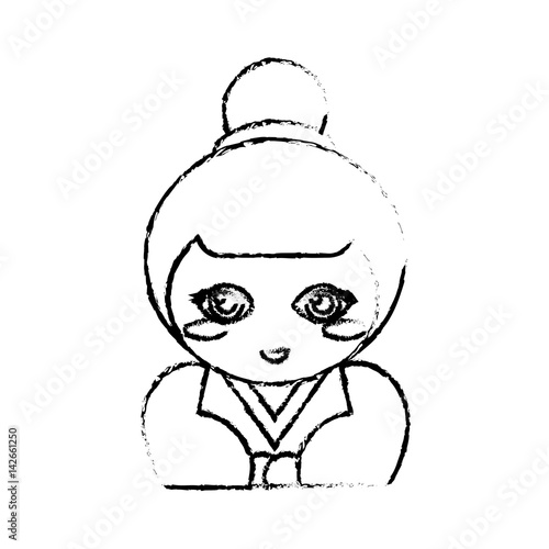 portrait kokeshi doll chinese sketch vector illustration eps 10