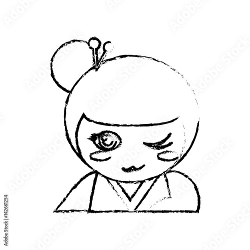 portrait kokeshi doll chinese sketch vector illustration eps 10