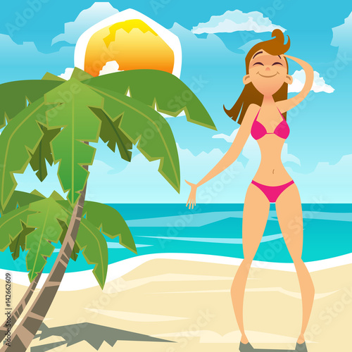 Young woman in bikini on sunny beach