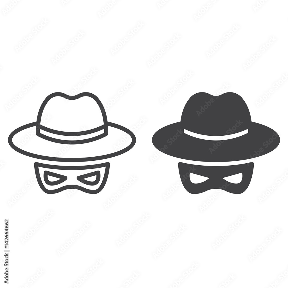 Spy line and solid icon, outline and filled vector sign, linear and full pictogram isolated on white. Spyware symbol, logo illustration Spy line and solid icon, outline and filled vector sign, linear and full pictogram isolated on white. Spyware symbol, logo illustration