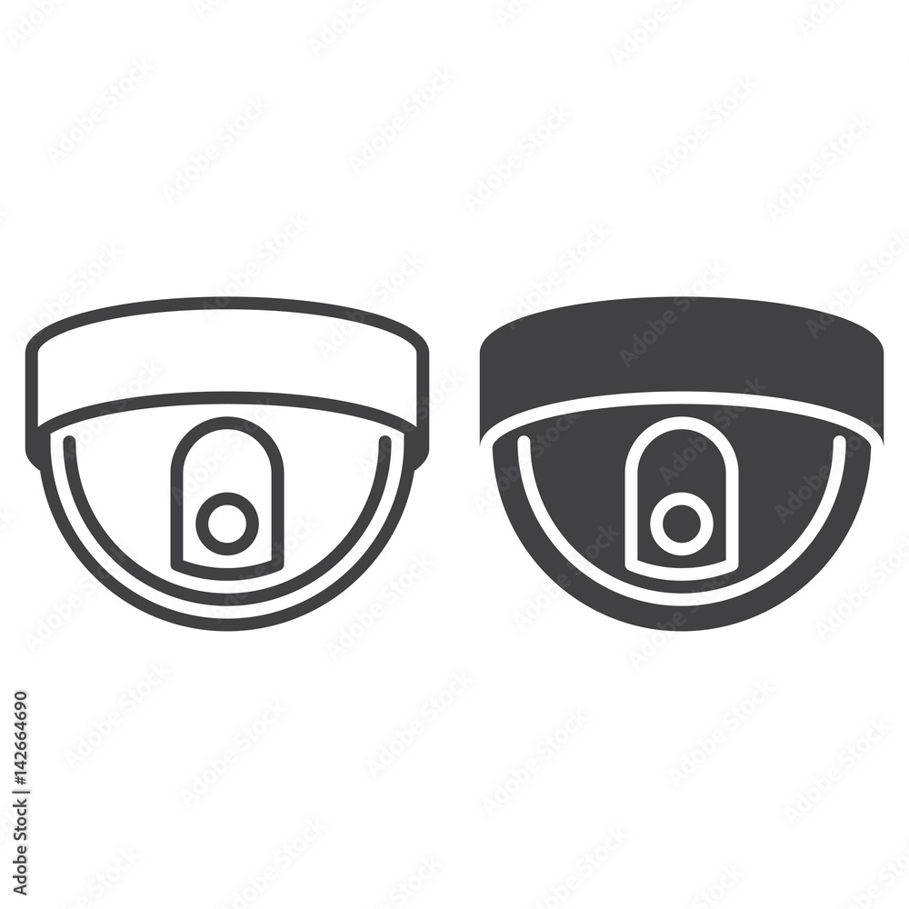 Dome camera line and solid icon, outline and filled vector sign, linear