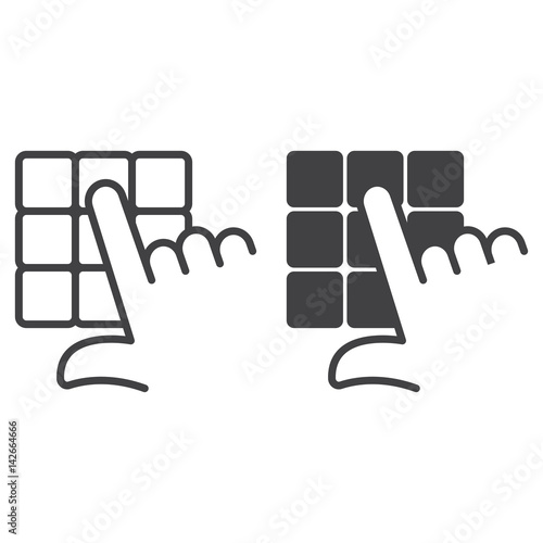 Hand and pin pad line and solid icon, outline and filled vector sign, linear and full pictogram isolated on white. Enter pin code, password symbol, logo illustration