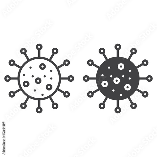 Virus line and solid icon, outline and filled vector sign, linear and full pictogram isolated on white. Infection symbol, logo illustration