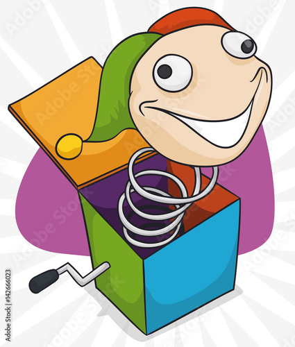 Colorful Jack-in-the-box Prank Jumping Out, Vector Illustration
