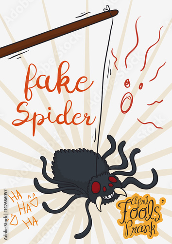 Scary Prank with Fake Spider for April Fools' Day, Vector Illustration