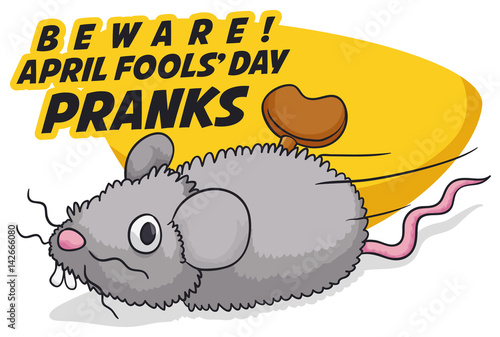 Fake Mouse with Mainspring for Funny Pranks in Fools' Day, Vector Illustration