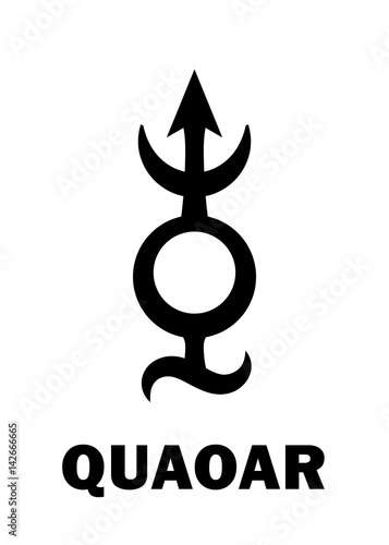 Astrology Alphabet: QUAOAR (Transneptune), massive planetoid. Hieroglyphics character sign (single symbol).