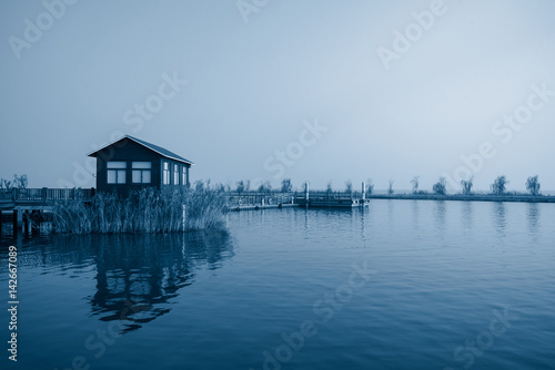 A pavilion in a lake.
