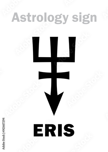 Astrology Alphabet: ERIS, most massive and second-largest superdistant dwarf planet. Hieroglyphics character sign (single symbol).