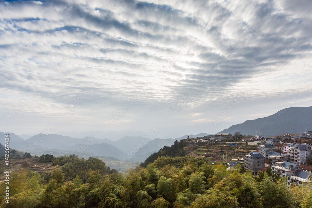 Lishui Old Town building roof in China at the morning.