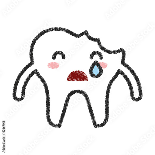 Broken tooth crying character icon vector illustration design