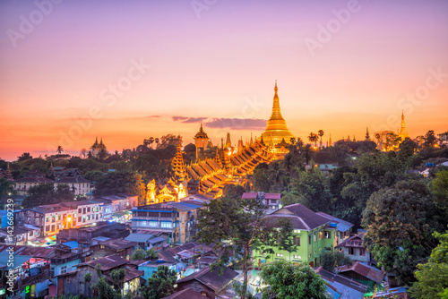 Yangon skyline with Shwedagon Pagoda in Myanmar