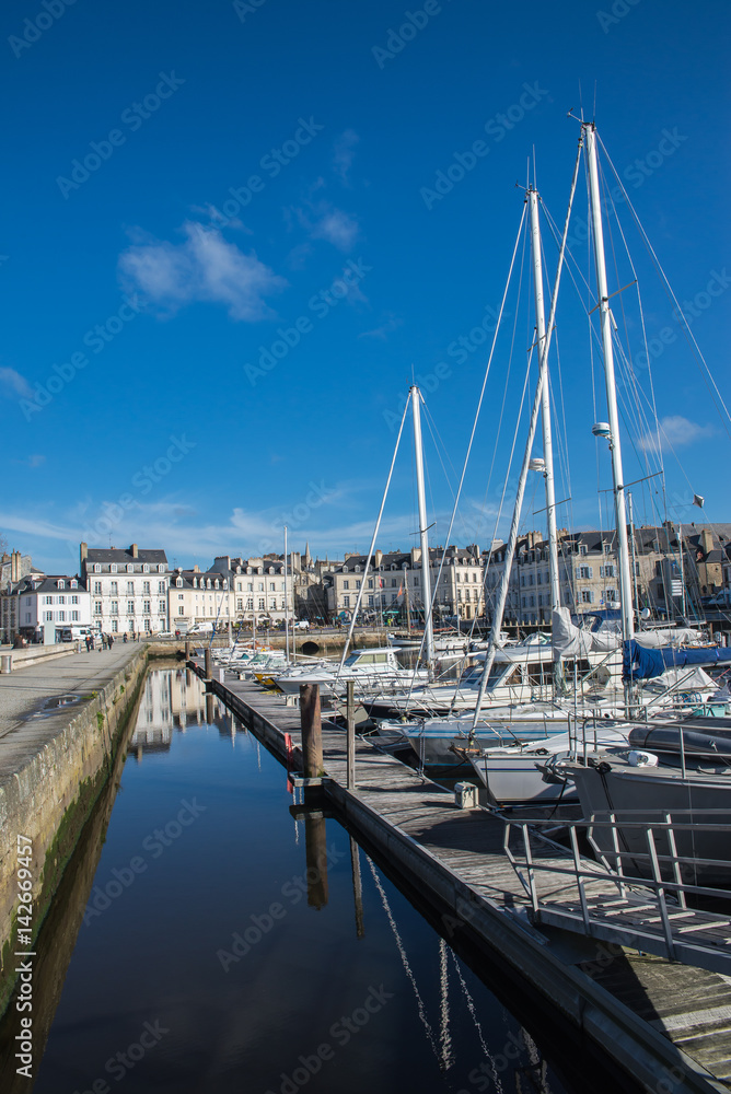 Vannes harbor, Morbihan, in Brittany, blue sky, blue sea 