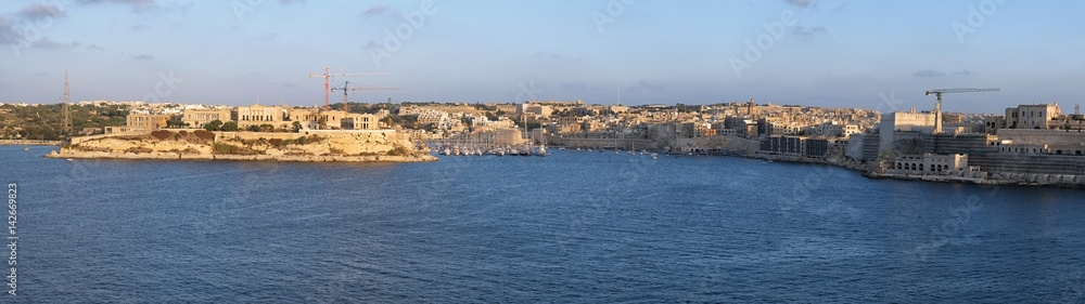 Panorama of  Grand harbor and Kalkara creek as seen from Valletta. Malta