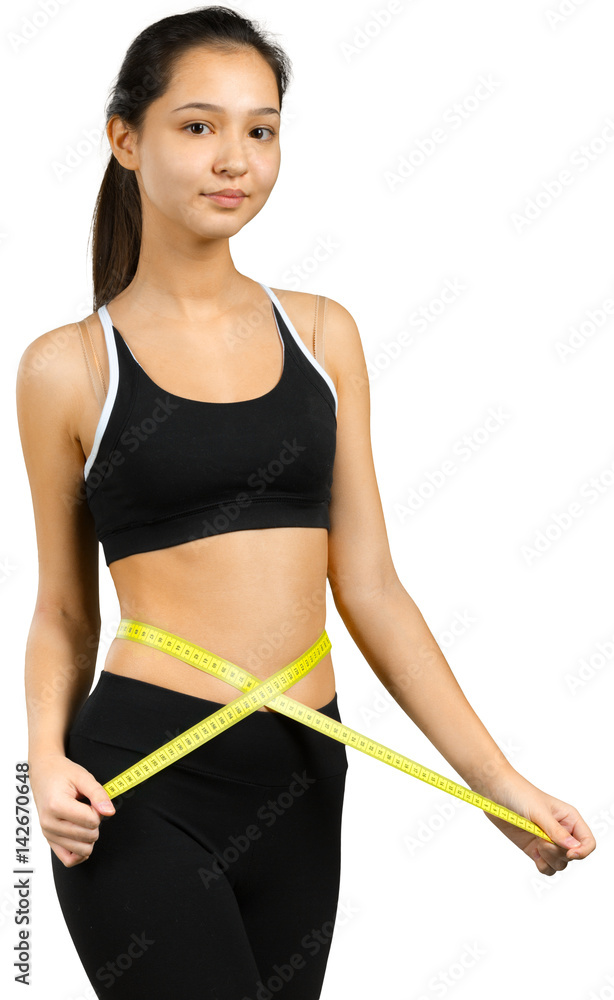 Beautiful young woman with measuring tape, isolated Beautiful young woman with measuring tape, isolated