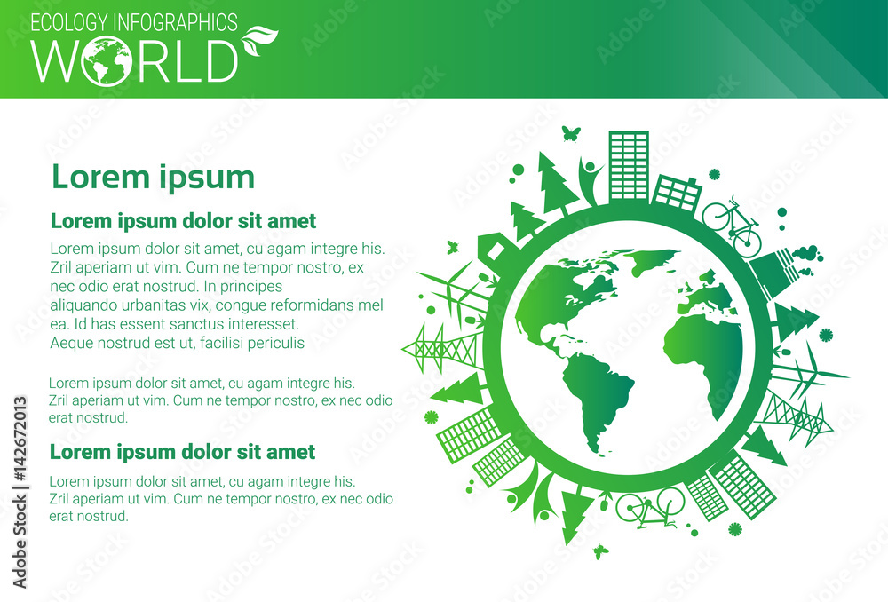 World Environmental Protection Green Energy Ecology Infographics Banner With Copy Space Vector Illustration World Environmental Protection Green Energy Ecology Infographics Banner With Copy Space Vector Illustration