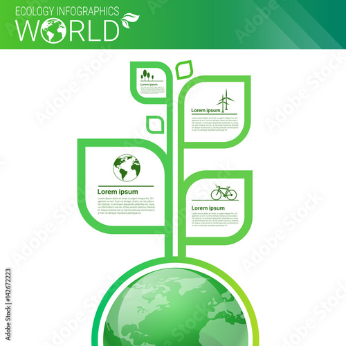 World Environmental Protection Green Energy Ecology Infographics Banner With Copy Space Vector Illustration