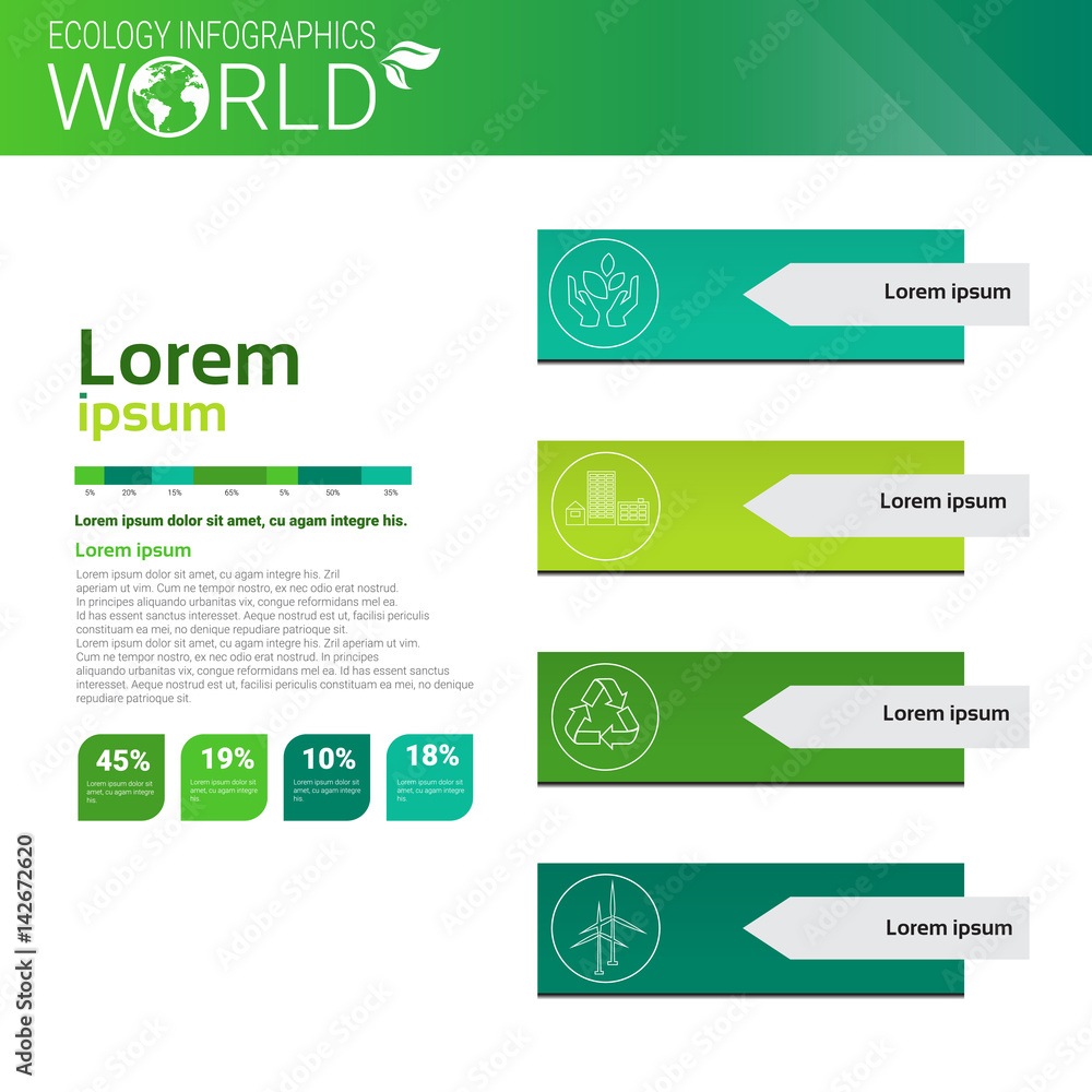World Environmental Protection Green Energy Ecology Infographics Banner With Copy Space Vector Illustration World Environmental Protection Green Energy Ecology Infographics Banner With Copy Space Vector Illustration