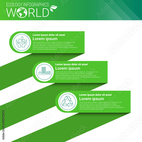 World Environmental Protection Green Energy Ecology Infographics Banner With Copy Space Vector Illustration