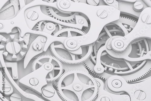 Watch mechanism grayscale 3D illustration with gears
