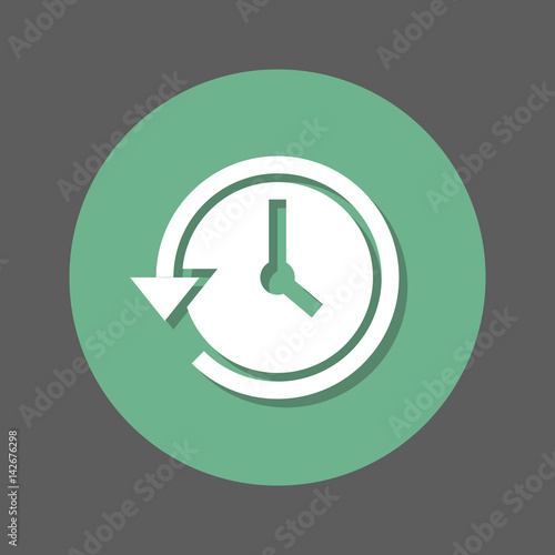 History, clock with arrow around flat icon. Round colorful button, circular vector sign with shadow effect. Flat style design