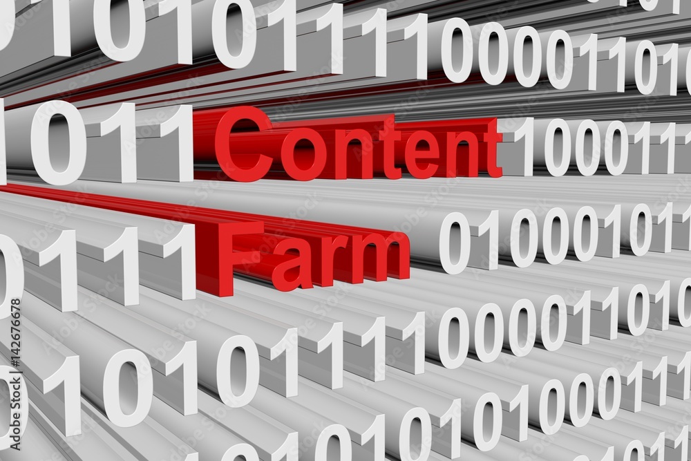 Content farm in the form of binary code, 3D illustration