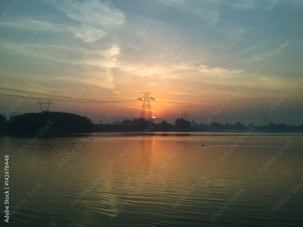 sunrise , river view , morning  